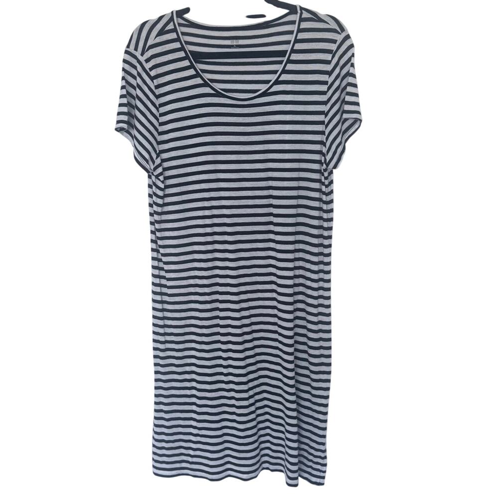 Uniqlo short sleeve black & white striped dress size XL linen blend